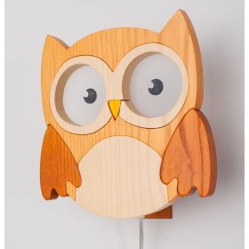 Bagoly barna falilámpa - gyereklámpa fából