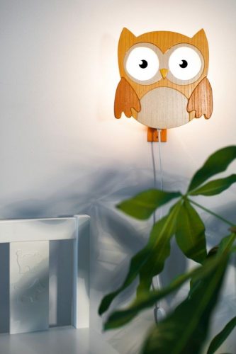 Bagoly barna falilámpa - gyereklámpa fából