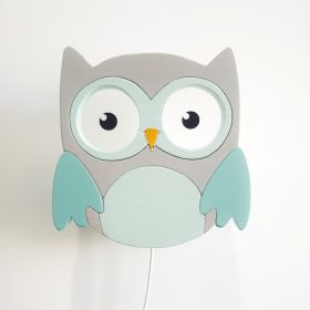 Bagoly  falilámpa, menta - gyereklámpa fából