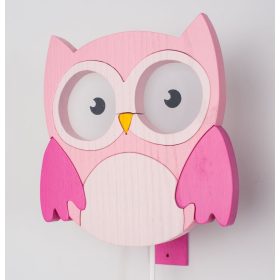 Bagoly pink falilámpa - gyereklámpa fából