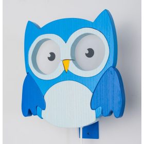 Bagoly kék falilámpa - gyereklámpa fából