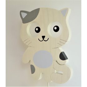   Cicás  fali lámpa, FOLTOS , fehér - szürke foltokkal gyereklámpa fából