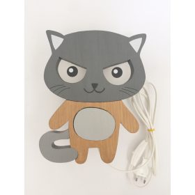   Cica falilámpa, mérges, szürke/tölgy - gyereklámpa fából
