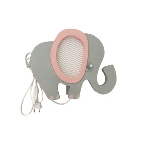 Elefánt lámpa, szürke, rózsaszín füllel