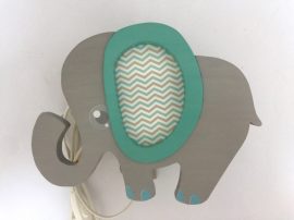 Elefánt lámpa , szürke , türkiz füllel