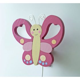 Pillangó fali lámpa, pink - gyereklámpa fából