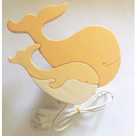 Bálna, sárga falilámpa - gyereklámpa fából