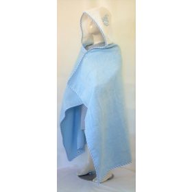   Kapucnis fürdőlepedő -  Kék alap, fehér kapucnival, hajó hímzéssel