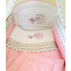   2 részes babaágynemű szett - Rózsaszín csillagos chevron cica - egér