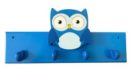 4 akasztós fa gyermekfogas bagoly dísszel, kék 4 akasztós fa gyermekfogas bagoly dísszel, kék