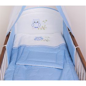   2 részes babaágynemű szett - Lulu bagoly , kék pöttyös 