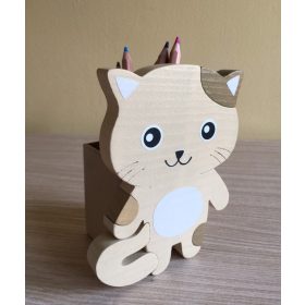 Cica ceruzatartó, barna