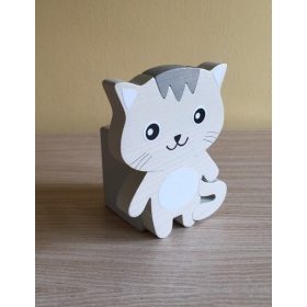 Cica ceruzatartó, szürke