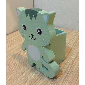 Cica ceruzatartó, zöld