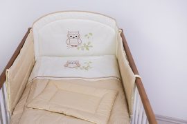 3 részes babaágynemű szett - Lulu bagoly bézs pöttyös 