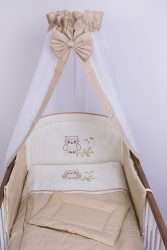 4 részes babaágynemű szett - Lulu bagoly, bézs pöttyös