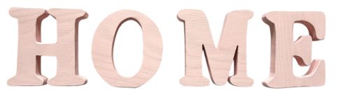 HOME betűsor fából különböző színekben